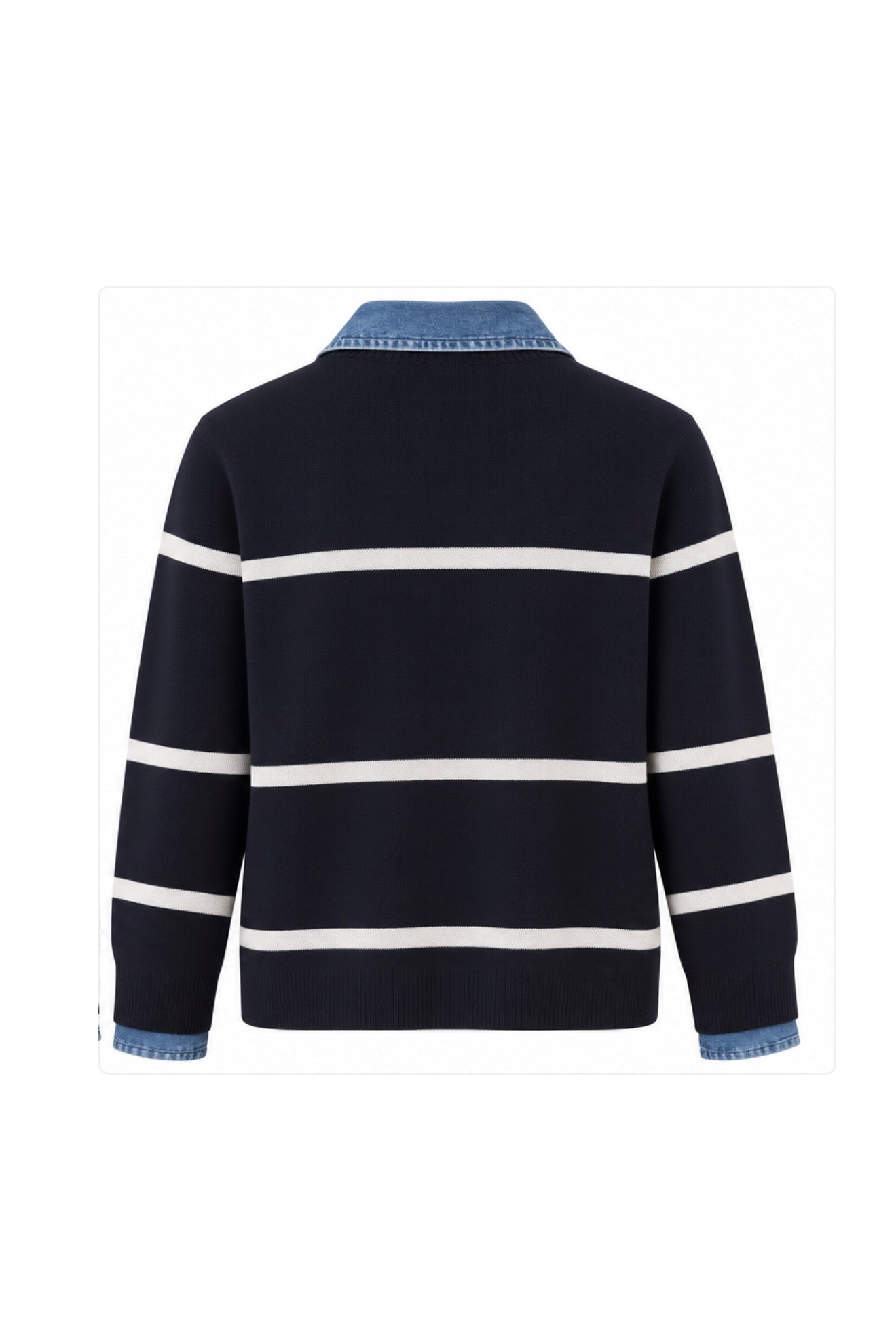 Denim Trim Cotton Crew Sweater 2