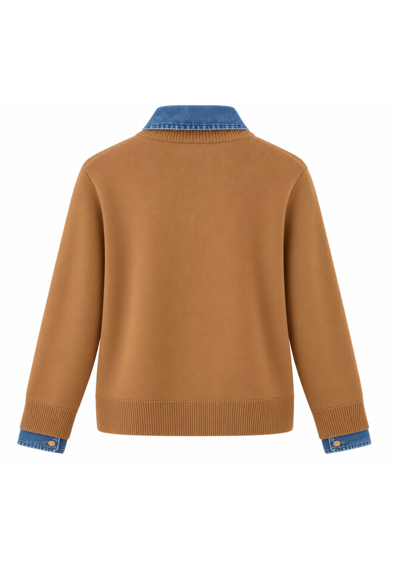 Denim Trim Cotton Crew Sweater 2