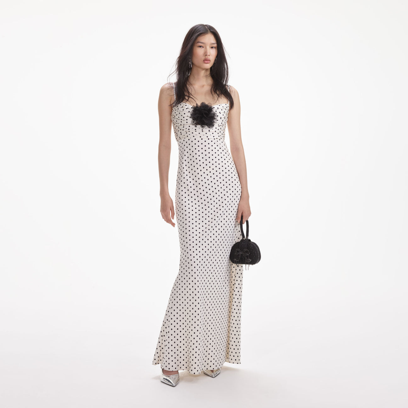 Wylie Grey | Polka Dot Satin Maxi Dress