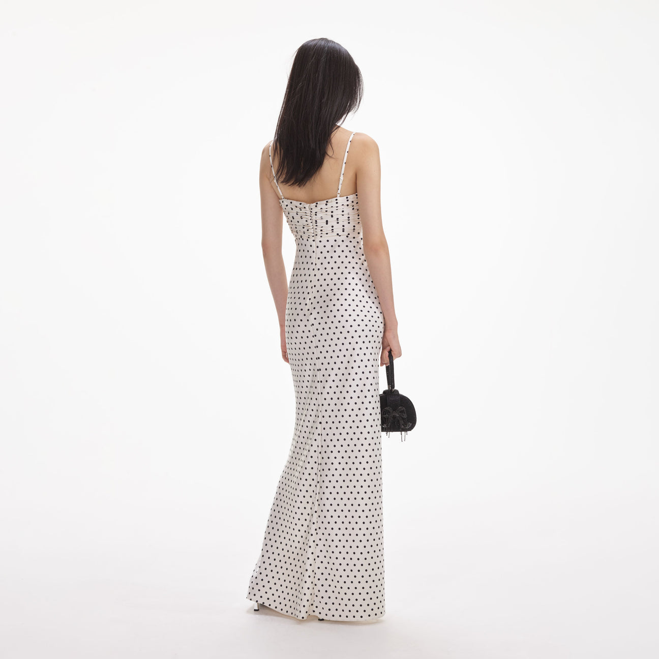 Wylie Grey | Cream Polka Dot Satin Maxi Dress