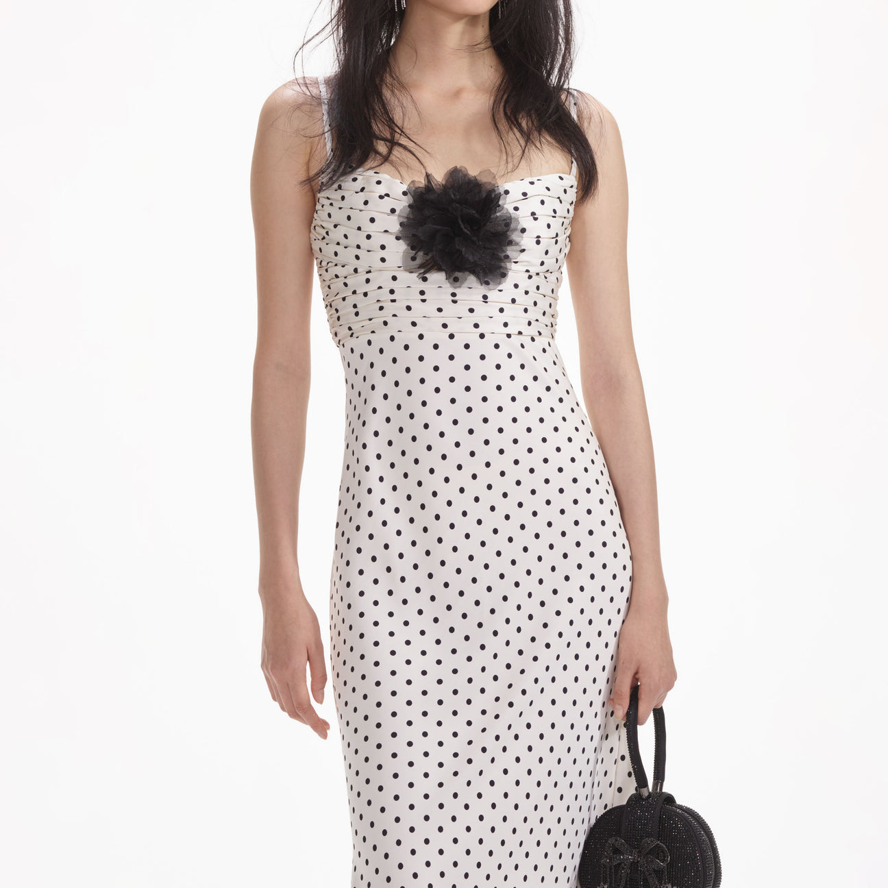 Wylie Grey | Cream Polka Dot Satin Maxi Dress