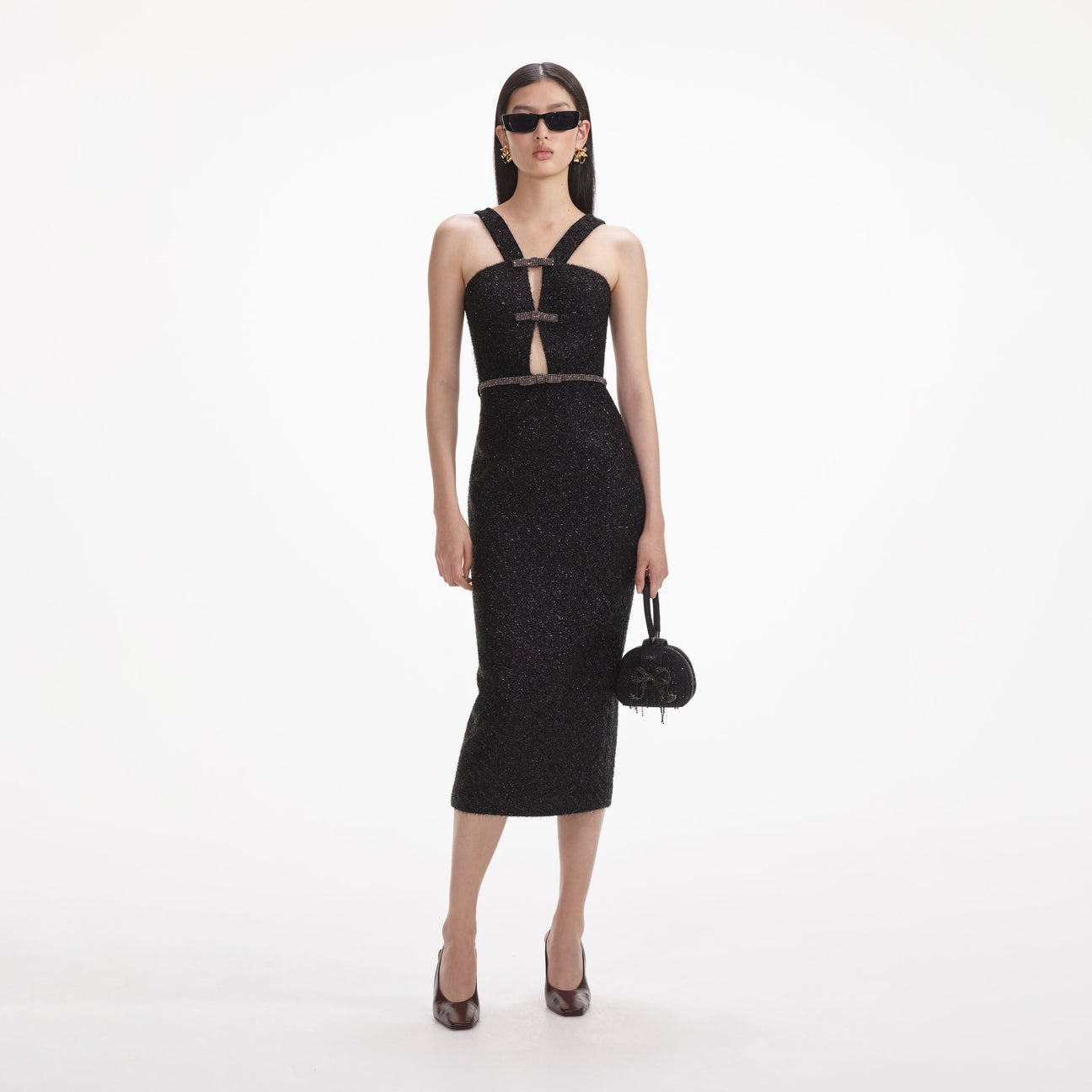 Wylie Grey | Black Tinsel Boucle Midi Dress