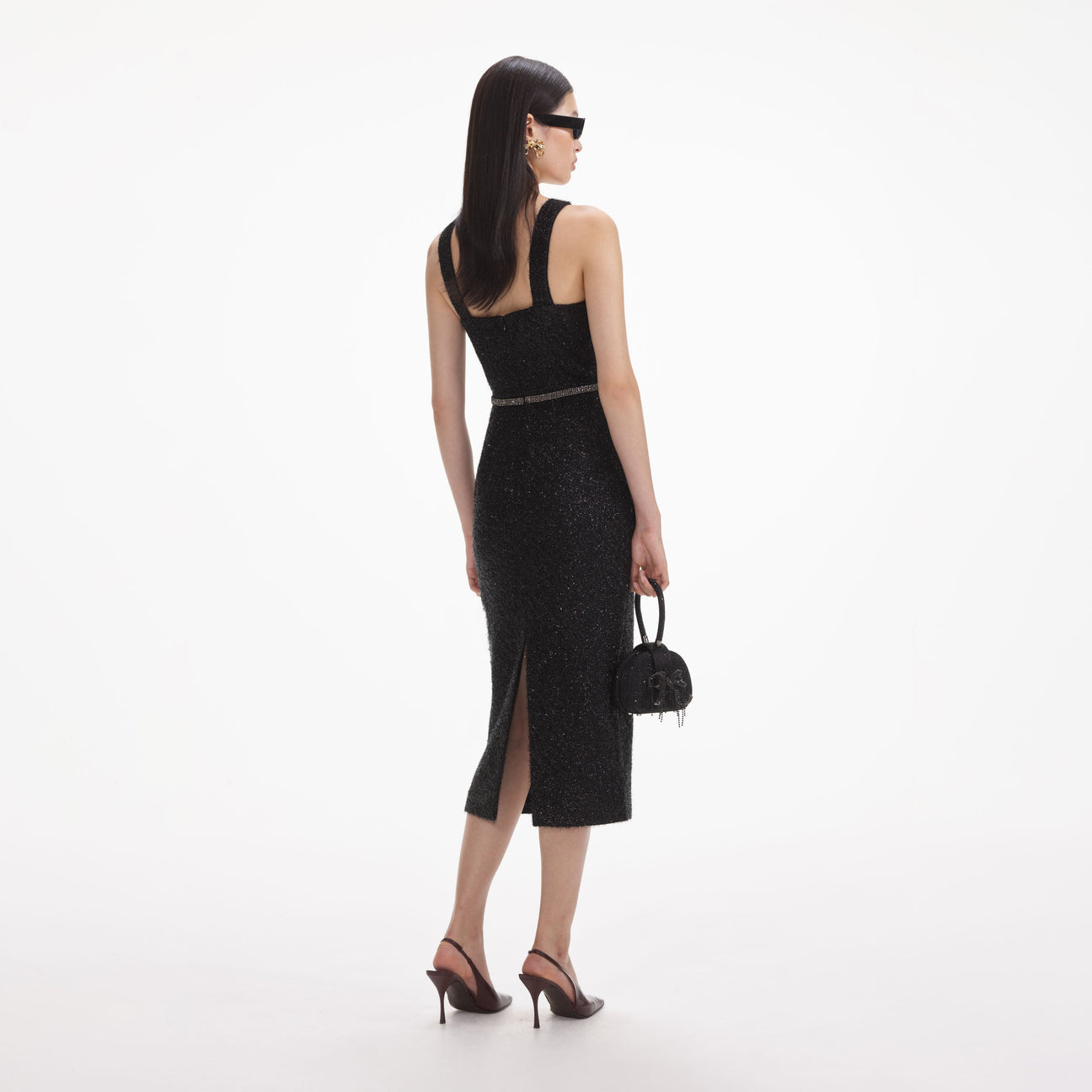 Wylie Grey | Black Tinsel Boucle Midi Dress