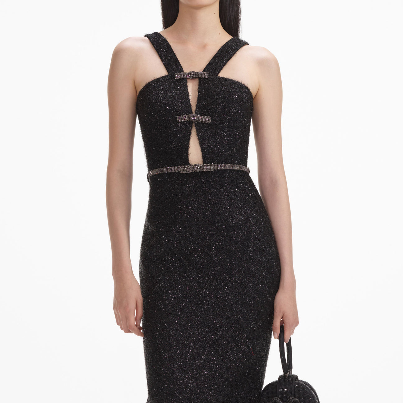 Wylie Grey | Black Tinsel Boucle Midi Dress