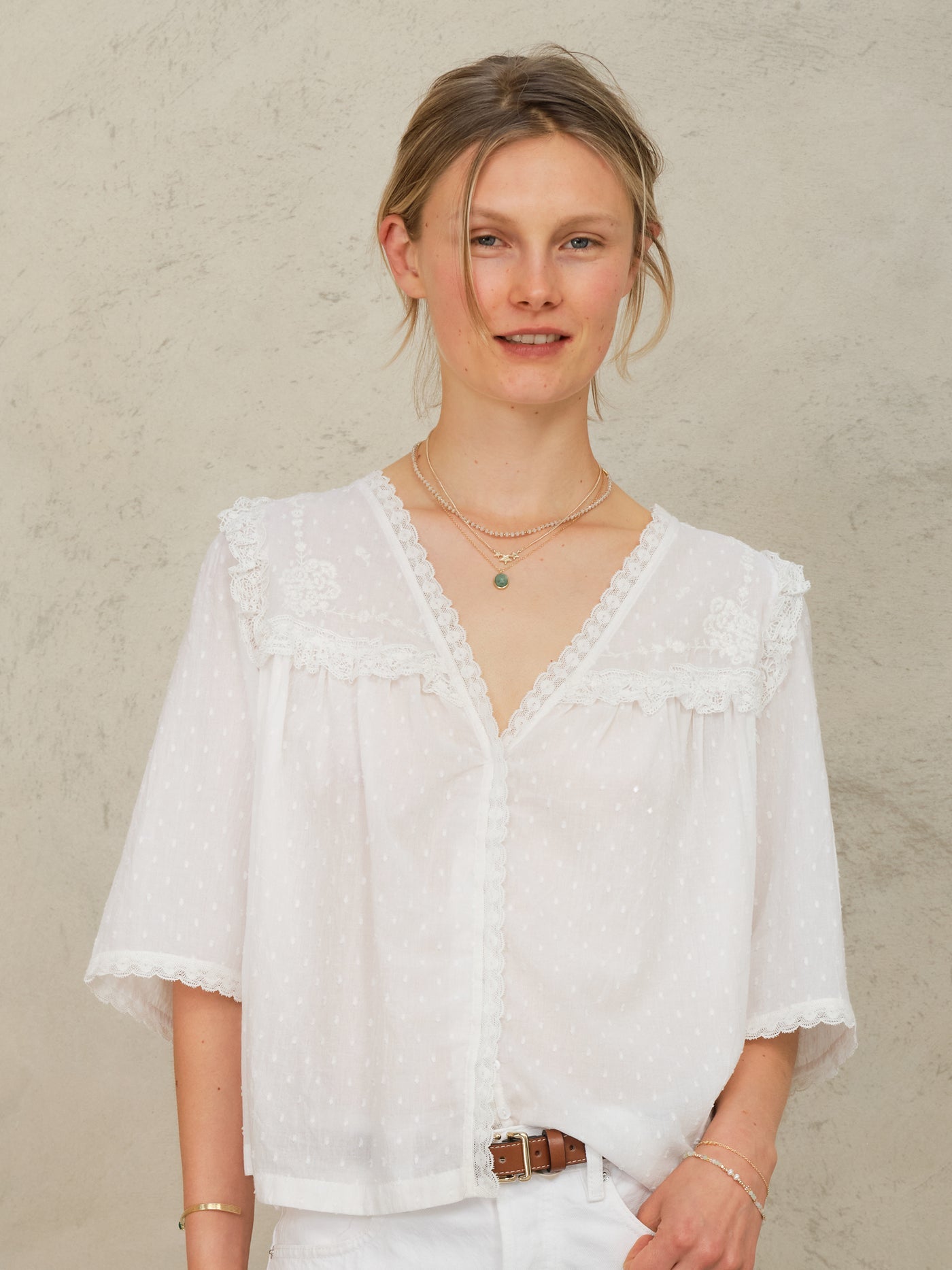 Brea Frill Embroidered Top 1