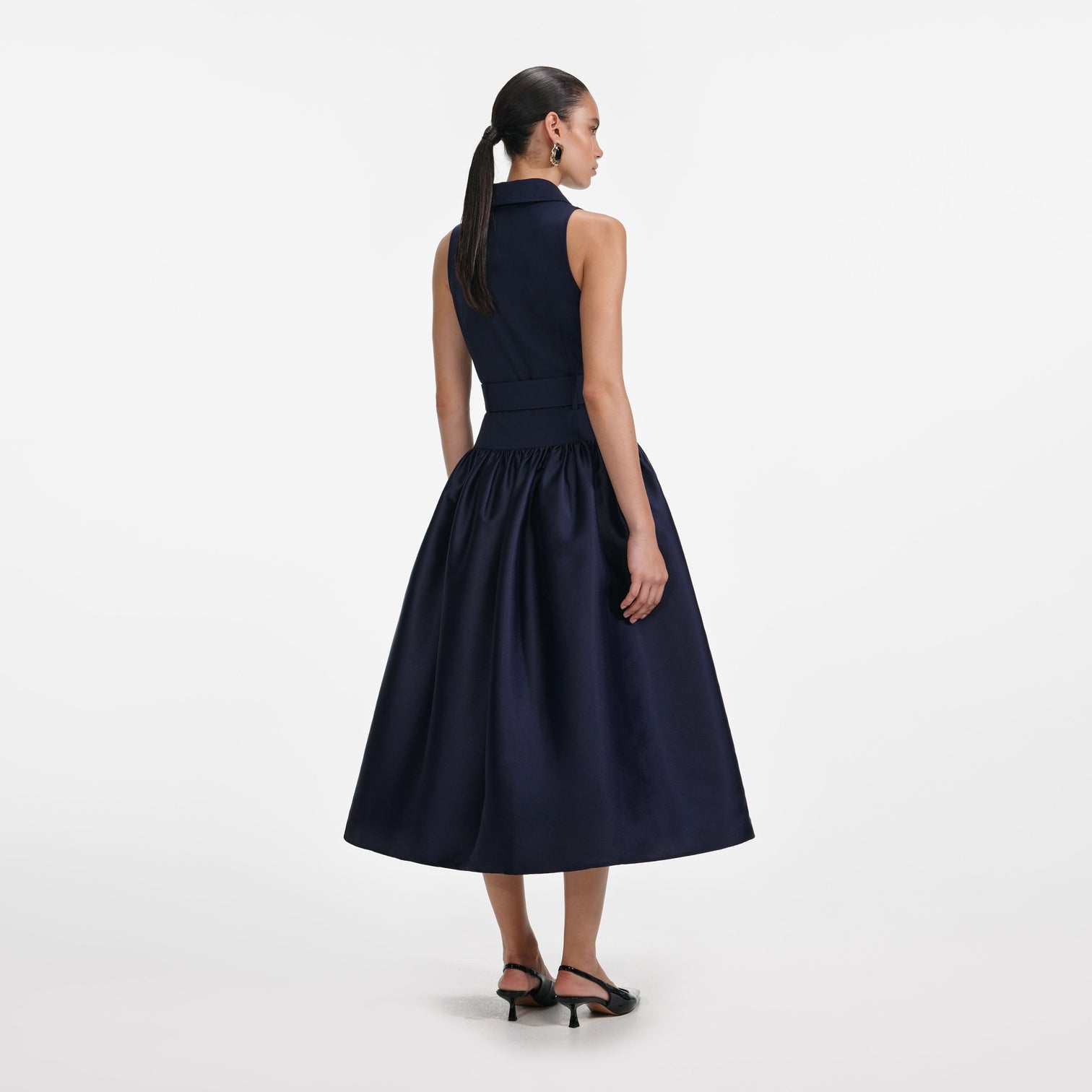 Navy Belted Twill Midi Dress 4