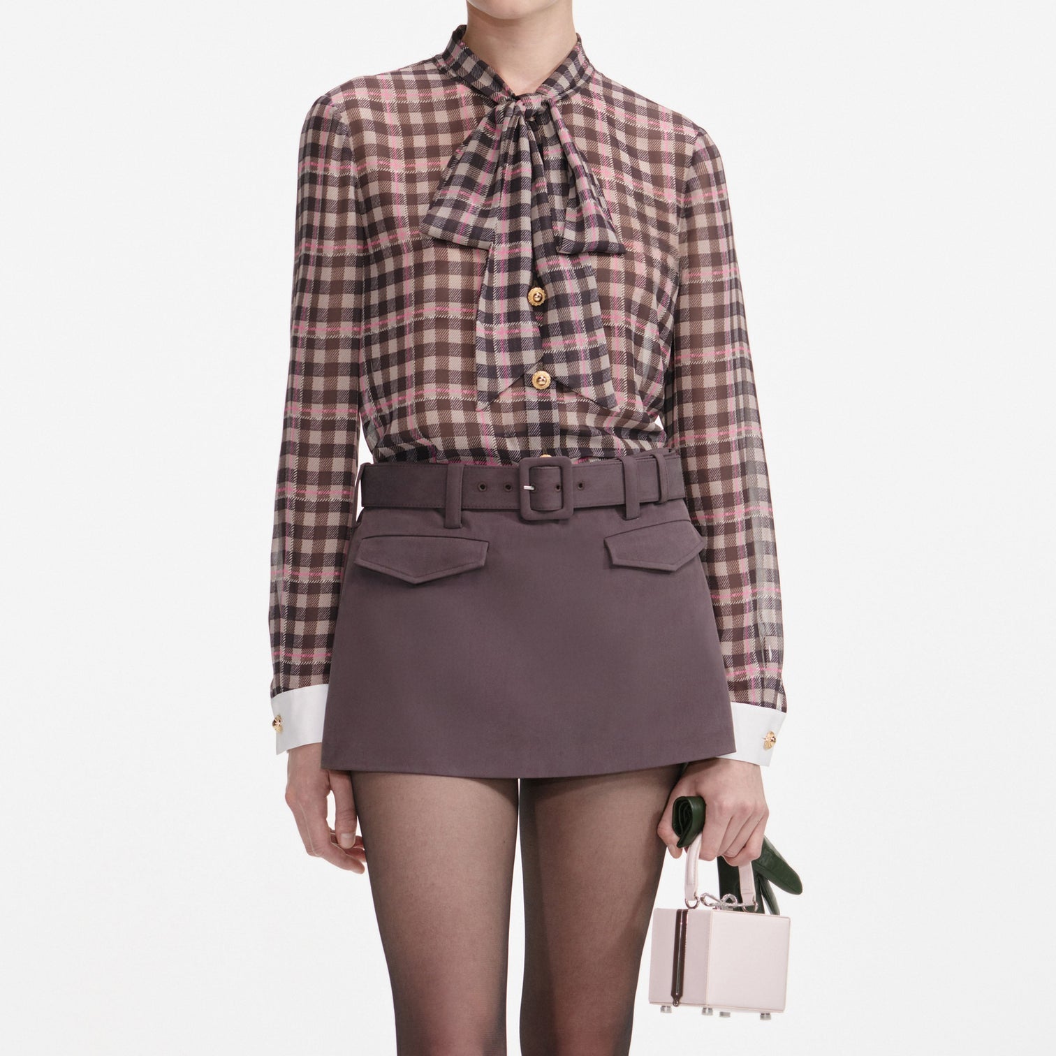 Brown Check Chiffon Blouse 1