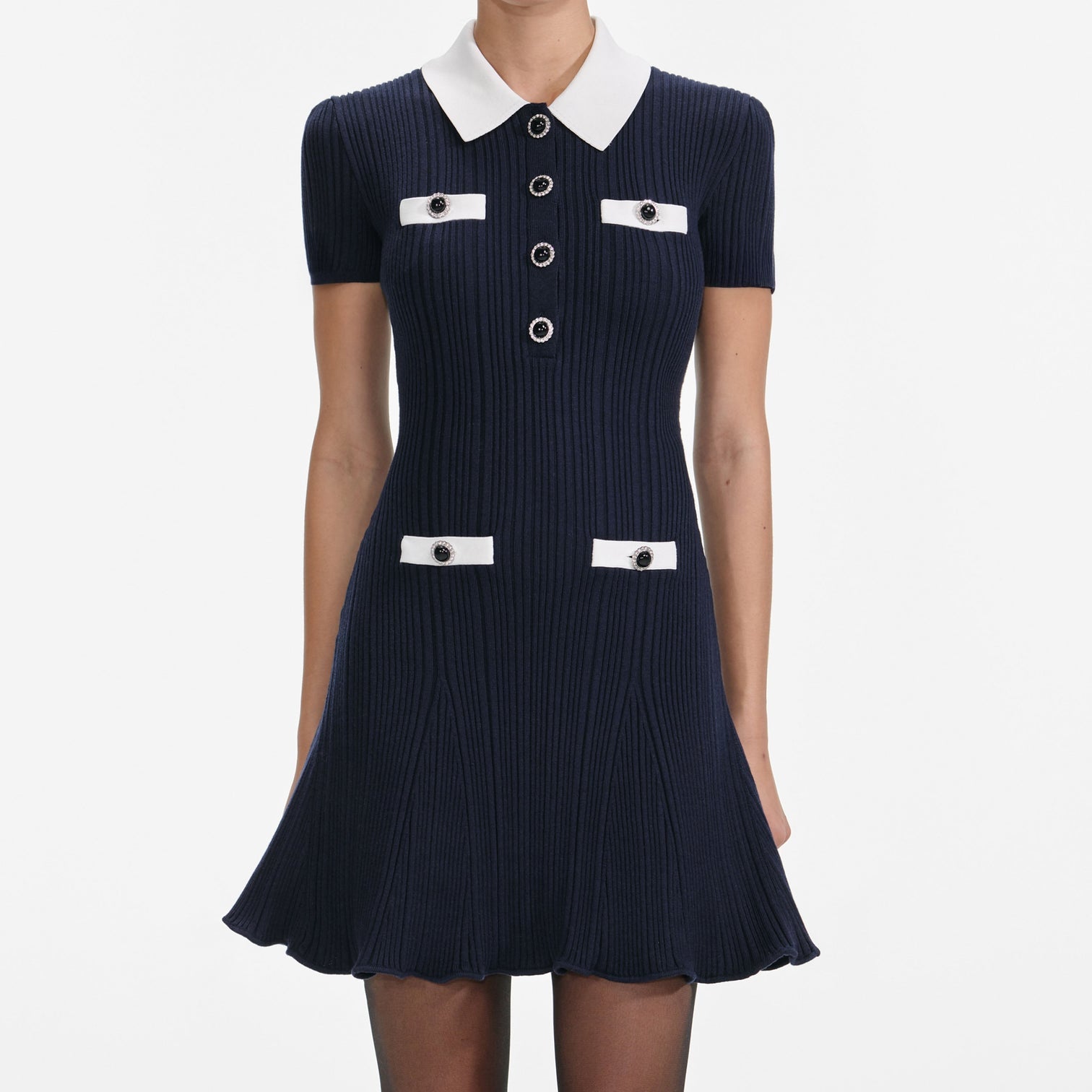 Navy Collar Knit Mini Dress 1